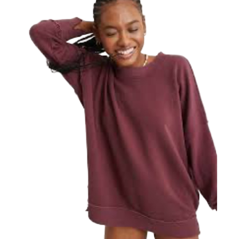 Aerie Oversized Casual Burgundy Pullover Sweatshirt Size Large